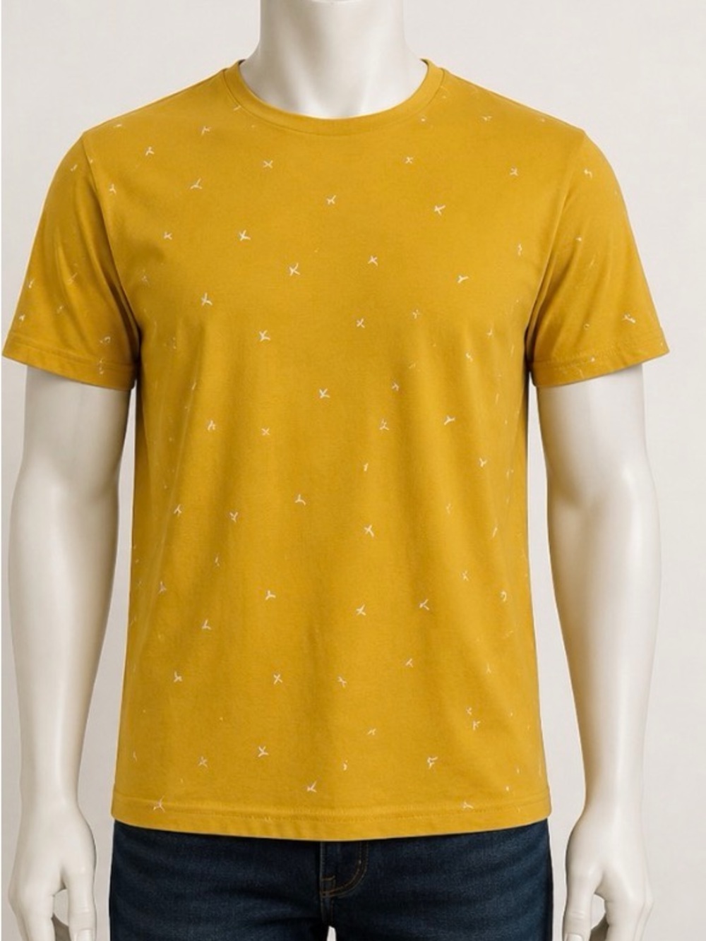 Men's Mustard Short-Sleeve Crew Neck Tee with bird designs